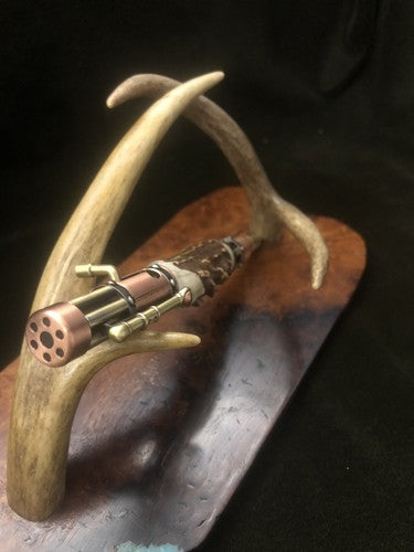 Handmade Bolt Action STEAMPUNK Pen Antique Copper & Brass  W/Roe Deer Antler!