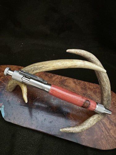Handmade Ballpoint Clip Bolt Action Pen   African Pink I Wood  Solid Stainless