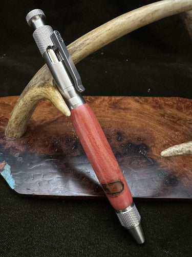Handmade Ballpoint Clip Bolt Action Pen   African Pink I Wood  Solid Stainless