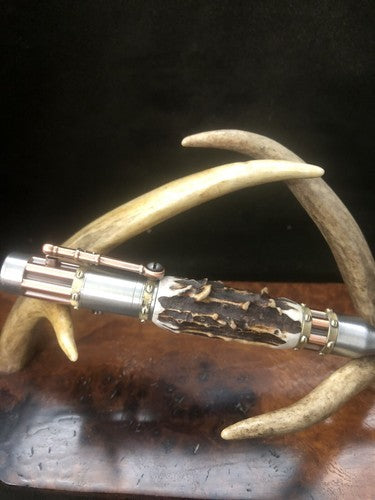 Handmade Bolt Action STEAMPUNK Pen Antique Copper & Pewter W/Roe Deer Antler!