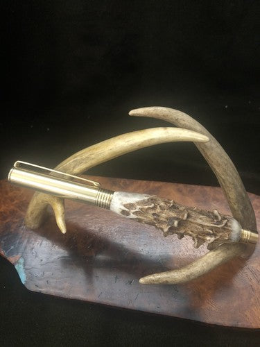 Hand Turned Craft and Hobby Knife With Roe Deer Antler Brass Finish