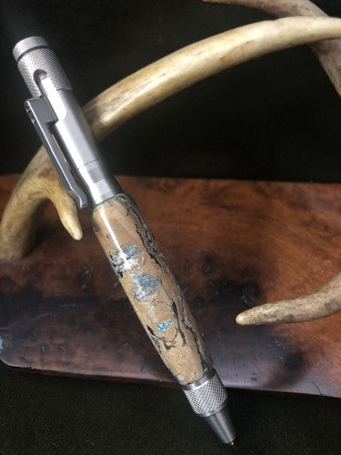 Handmade Ballpoint Clip Bolt Action Pen Made With Fossil !LOOK!! Solid Stainless