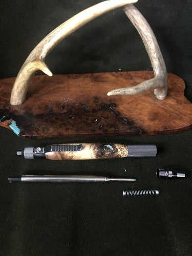 Hand Turned EDC Anvil Ballpoint Click Pen Gun Metal Finish With Post Oak Burl