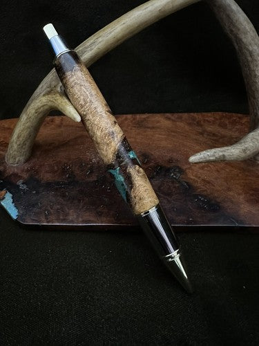 Big Ben EDC Click Pen in Golden and Chrome/Stabilized Post Oak Burl  Turquoise