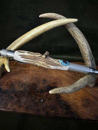 Hand Turned EDC Anvil Ballpoint Click Pen Stainless Finish With Roe Deer Antler
