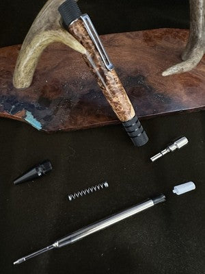 EDC Click Pen Black  Aluminum 6061-T6 Ballpoint Hand turned With Black Ash Burl