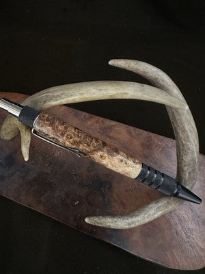 EDC Click Pen Black  Aluminum 6061-T6 Ballpoint Hand turned With Black Ash Burl