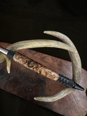 EDC Click Pen Black  Aluminum 6061-T6 Ballpoint Hand turned With Black Ash Burl