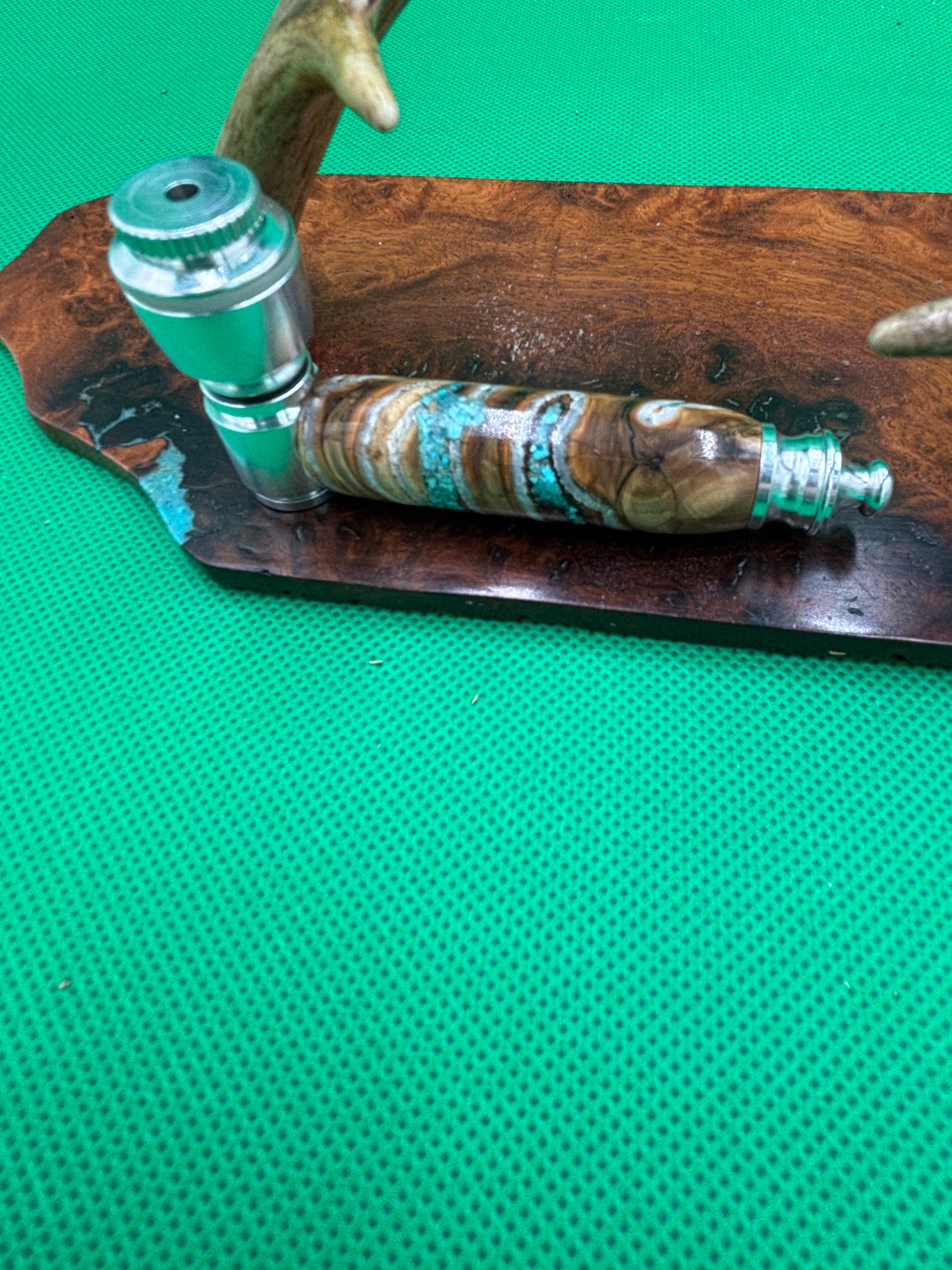 Mammoth Tooth Smoking Pipe Aluminum inlaid with turquoise