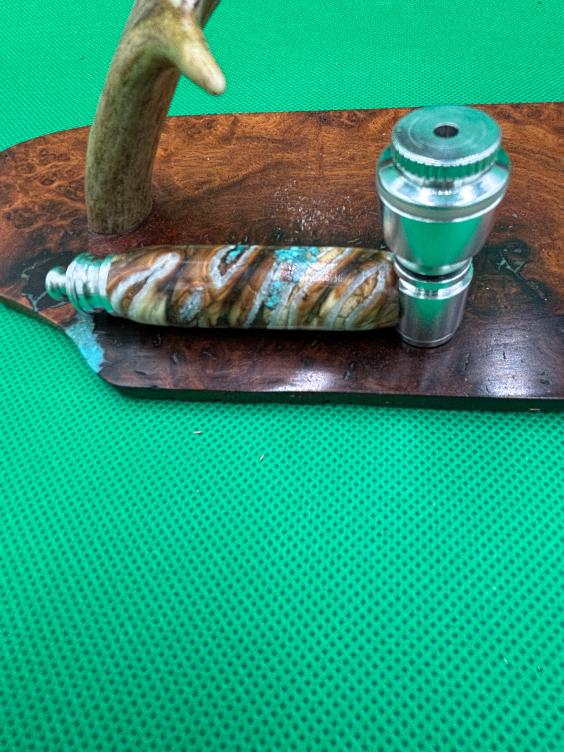 Mammoth Tooth Smoking Pipe Aluminum inlaid with turquoise