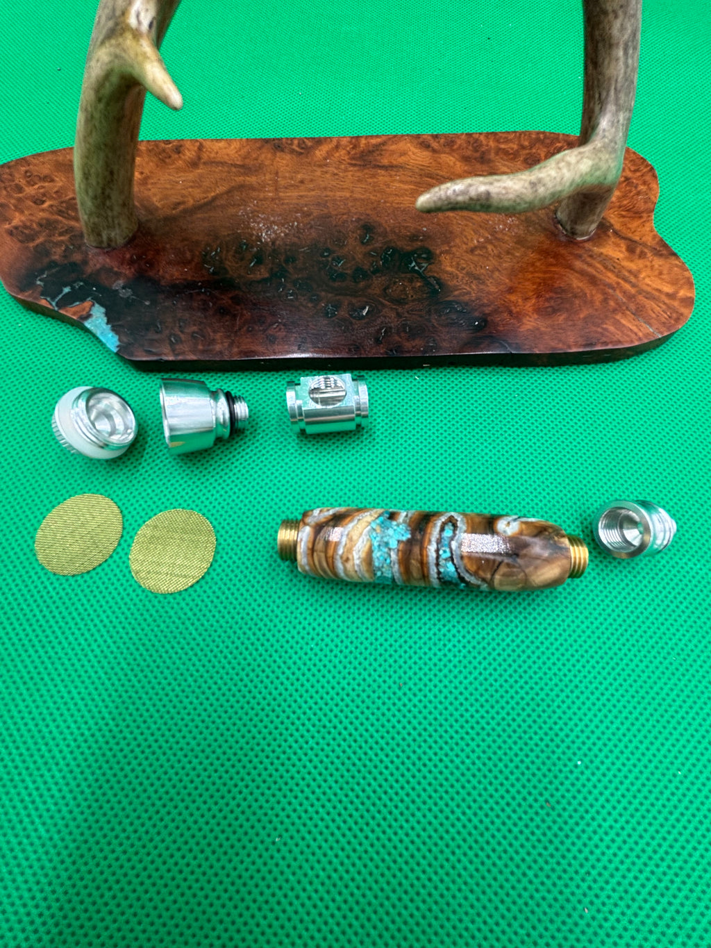 Mammoth Tooth Smoking Pipe Aluminum inlaid with turquoise