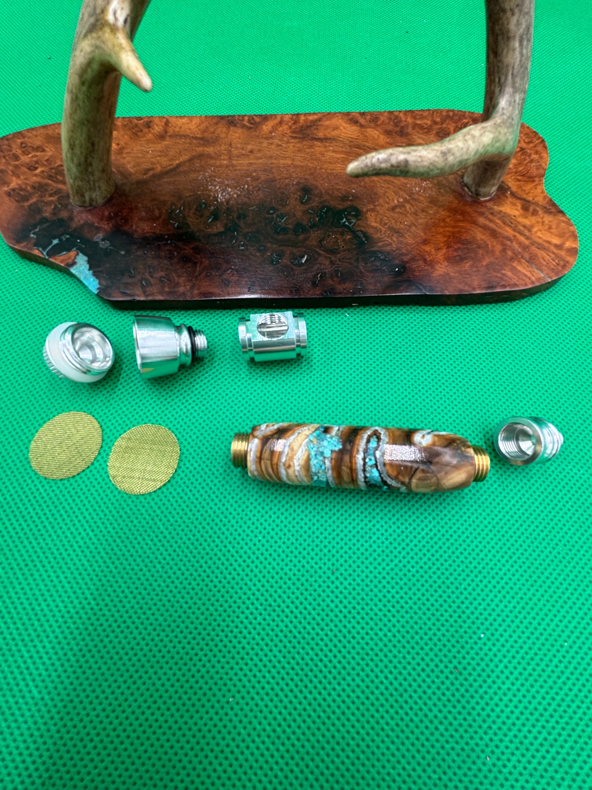 Mammoth Tooth Smoking Pipe Aluminum inlaid with turquoise