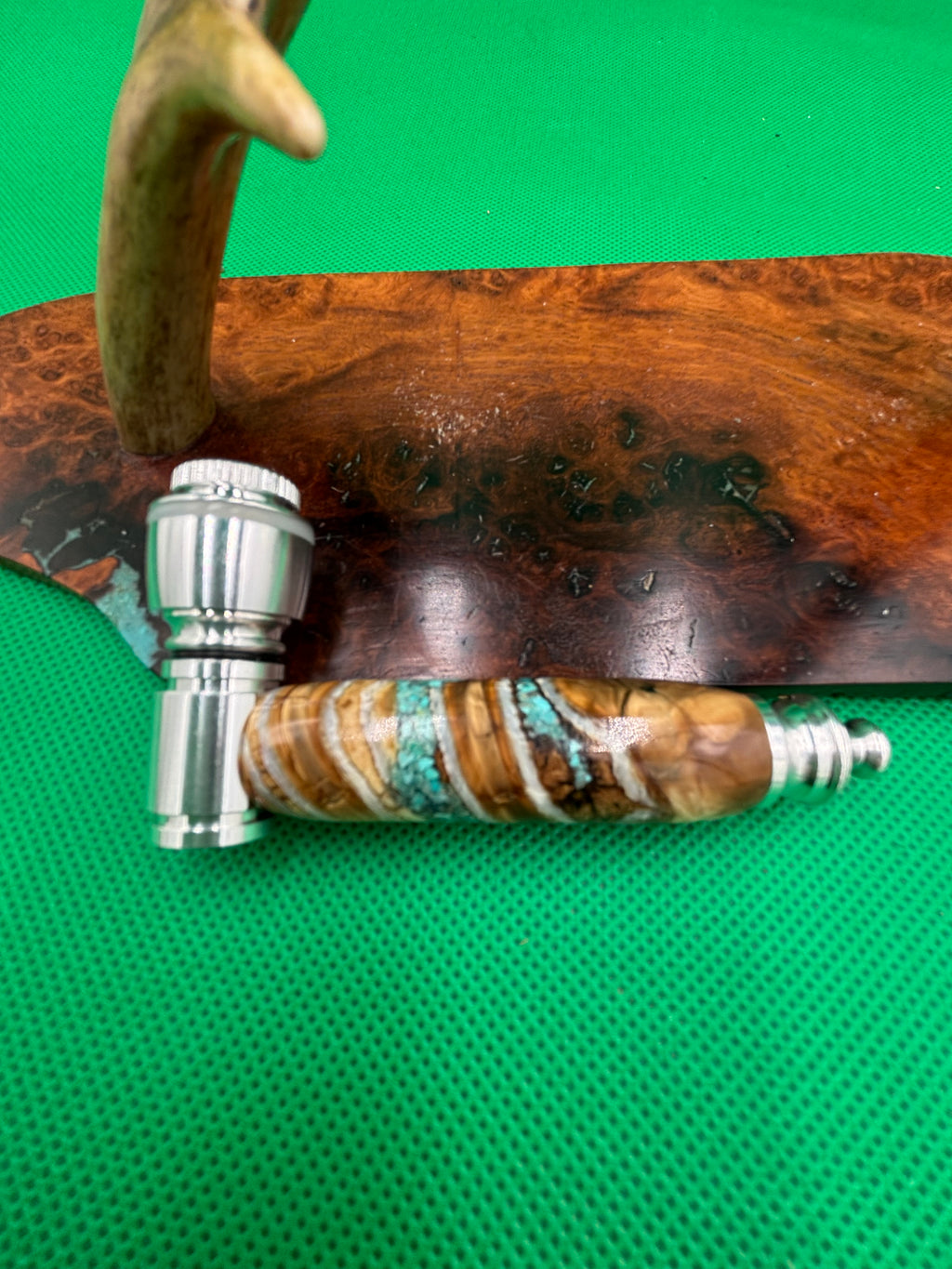 Mammoth Tooth Smoking Pipe Aluminum inlaid with turquoise