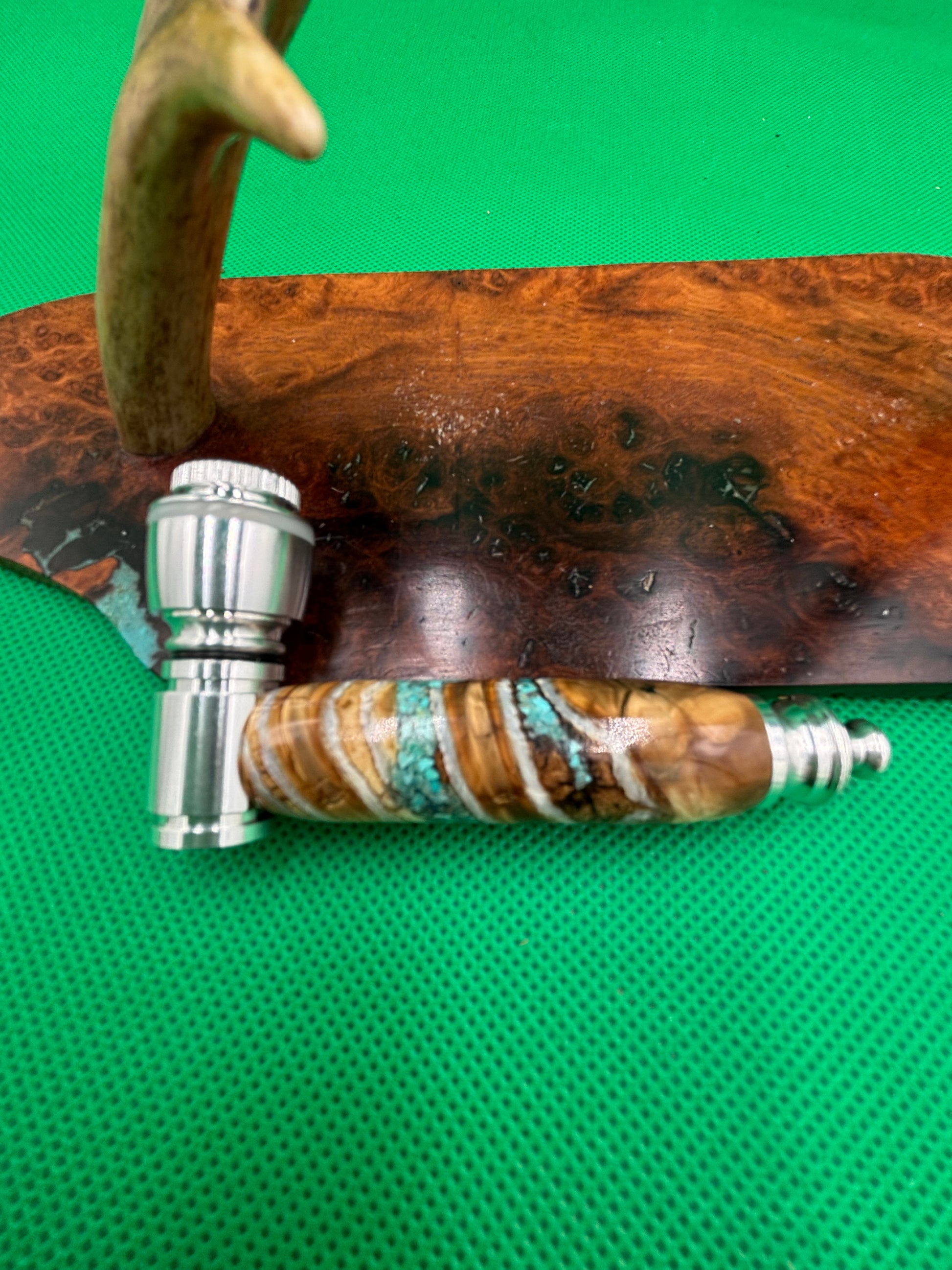 Mammoth Tooth Smoking Pipe Aluminum inlaid with turquoise